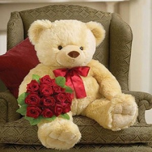 24 Inches Cute Teddy Bear with One Dozen Roses