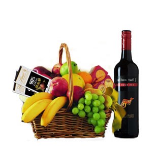 Basket of fruits and wine